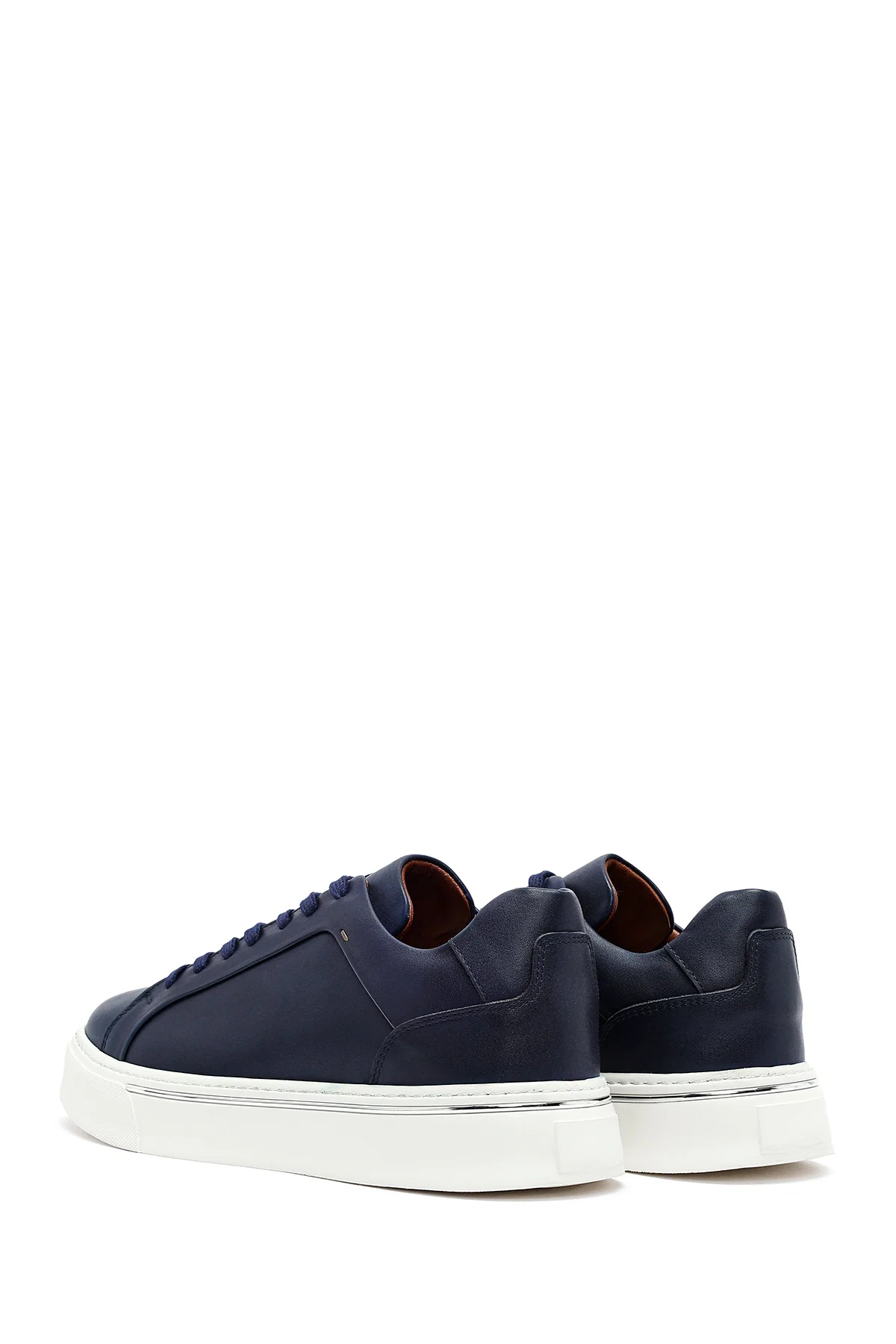 Erkek Lacivert Bağcıklı Kalın Tabanlı Deri Sneaker - Image 5