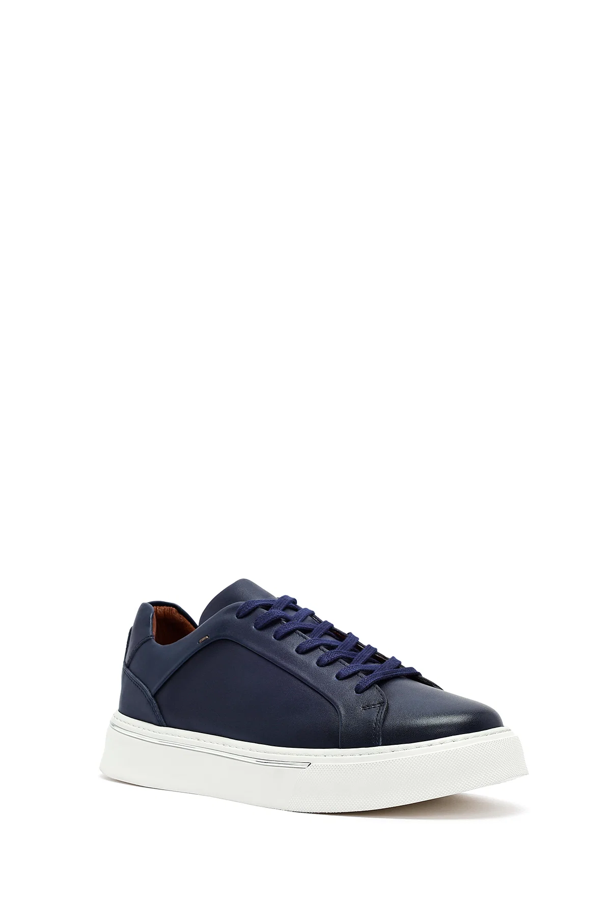 Erkek Lacivert Bağcıklı Kalın Tabanlı Deri Sneaker - Image 6