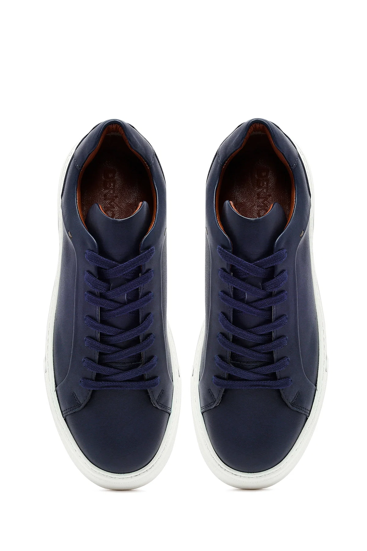 Erkek Lacivert Bağcıklı Kalın Tabanlı Deri Sneaker - Image 7