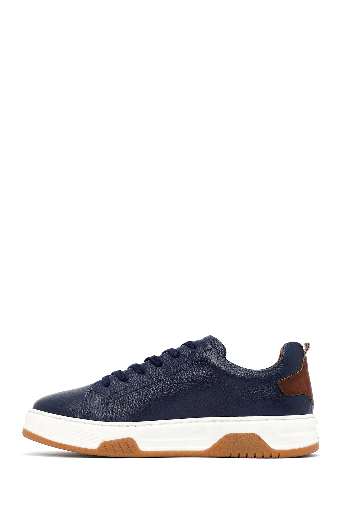 Erkek Lacivert Bağcıklı Kalın Tabanlı Deri Sneaker - Image 2