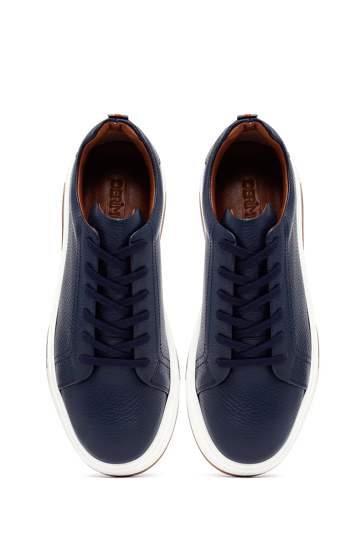 Erkek Lacivert Bağcıklı Kalın Tabanlı Deri Sneaker - Image 7