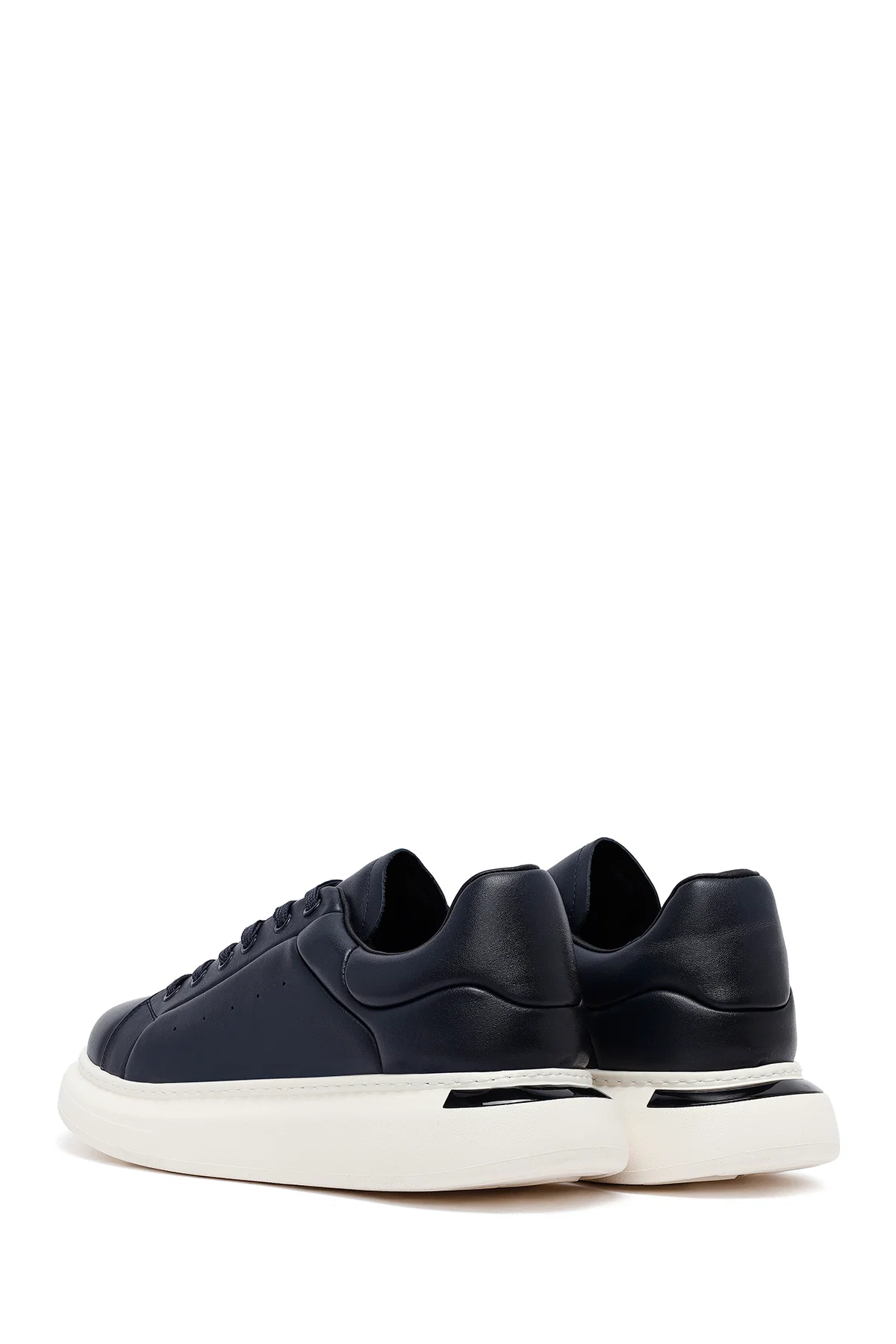 Erkek Lacivert Bağcıklı Kalın Tabanlı Deri Sneaker - Image 5