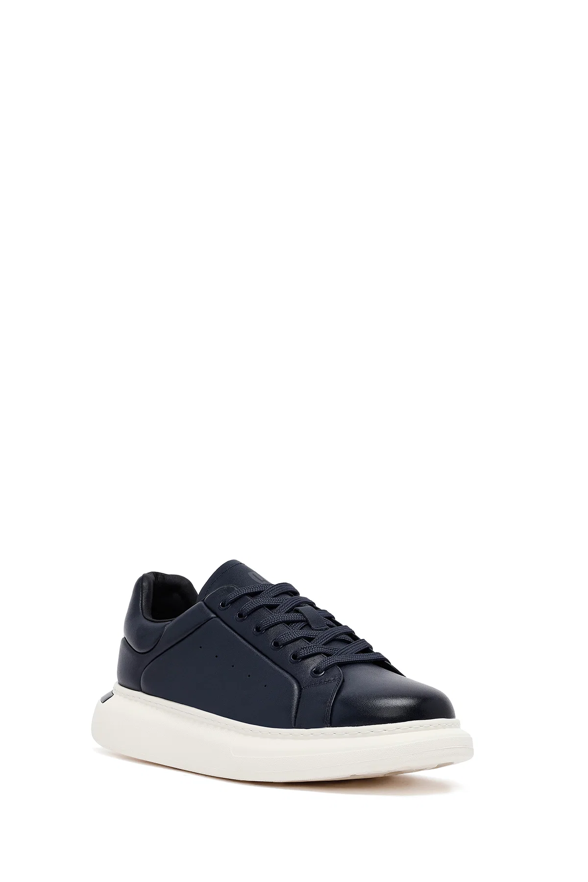 Erkek Lacivert Bağcıklı Kalın Tabanlı Deri Sneaker - Image 6