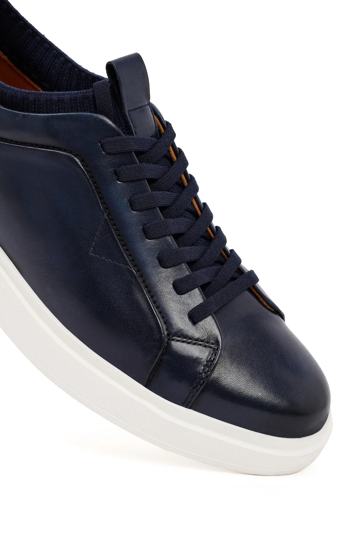 Erkek Lacivert Bağcıklı Kalın Tabanlı Deri Sneaker - Image 10