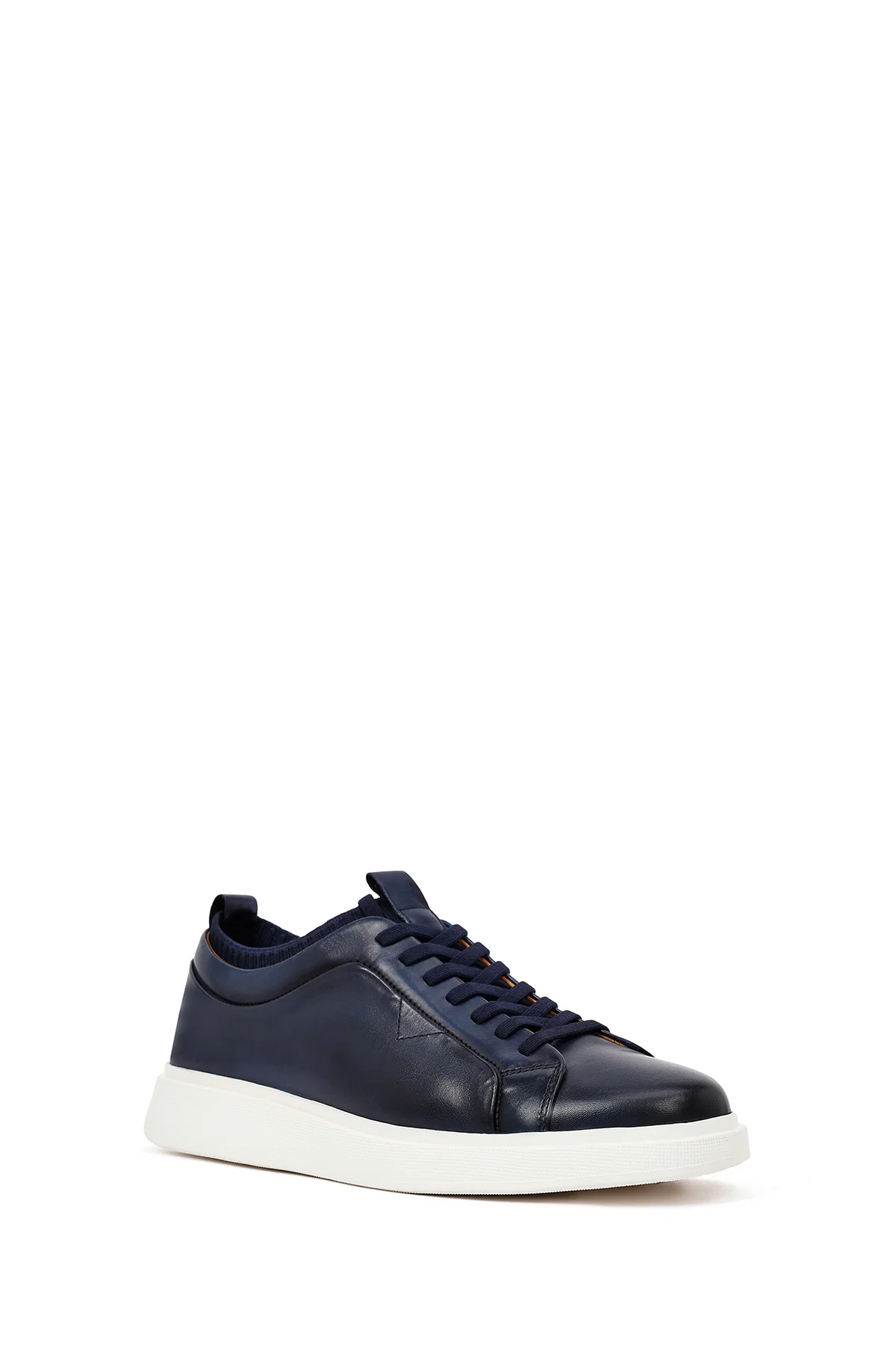 Erkek Lacivert Bağcıklı Kalın Tabanlı Deri Sneaker - Image 6