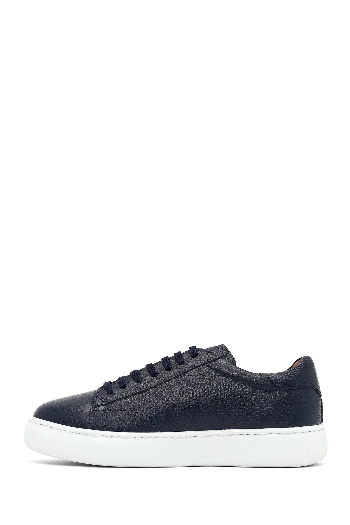 Erkek Lacivert Bağcıklı Kalın Tabanlı Deri Sneaker - Image 2