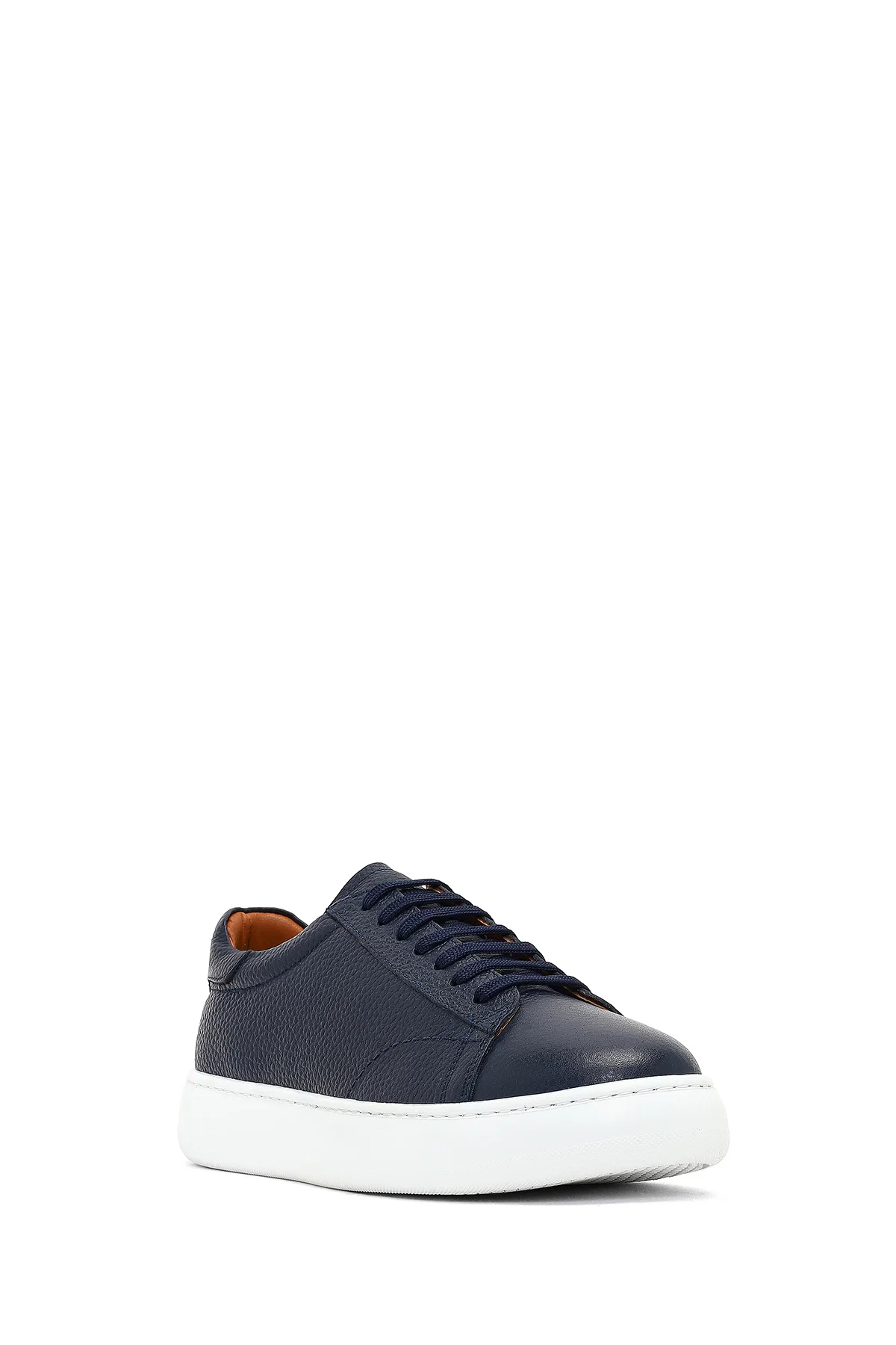 Erkek Lacivert Bağcıklı Kalın Tabanlı Deri Sneaker - Image 6