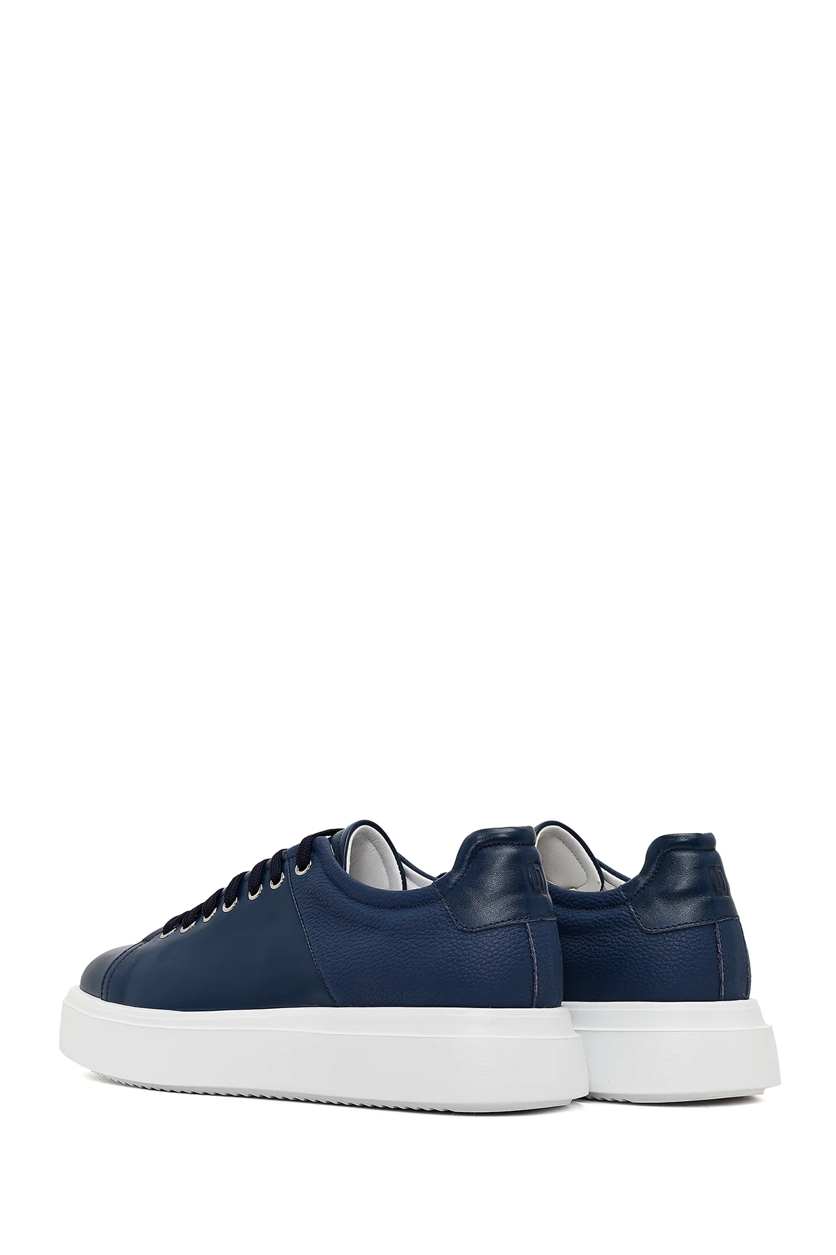 Erkek Lacivert Bağcıklı Kalın Tabanlı Deri Sneaker - Image 6