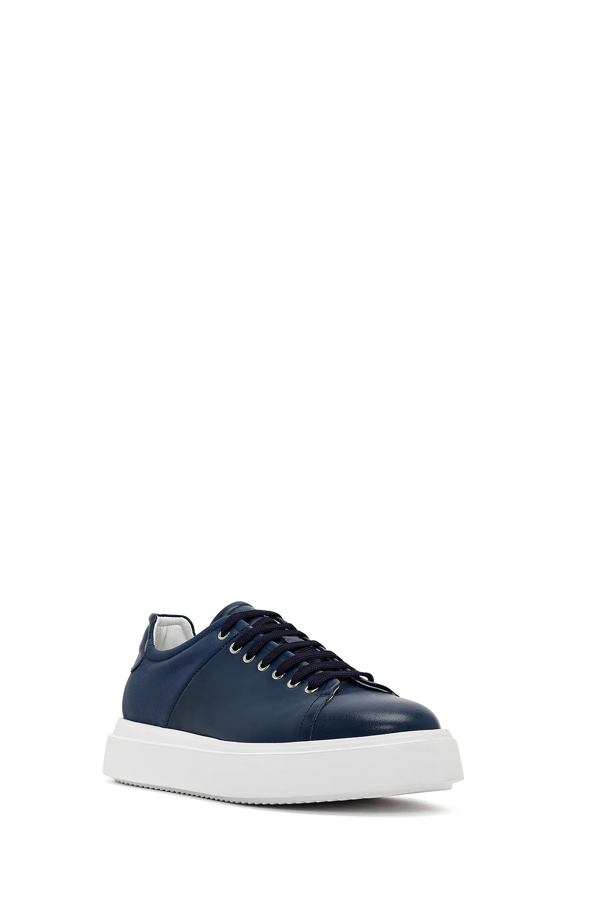 Erkek Lacivert Bağcıklı Kalın Tabanlı Deri Sneaker - Image 7