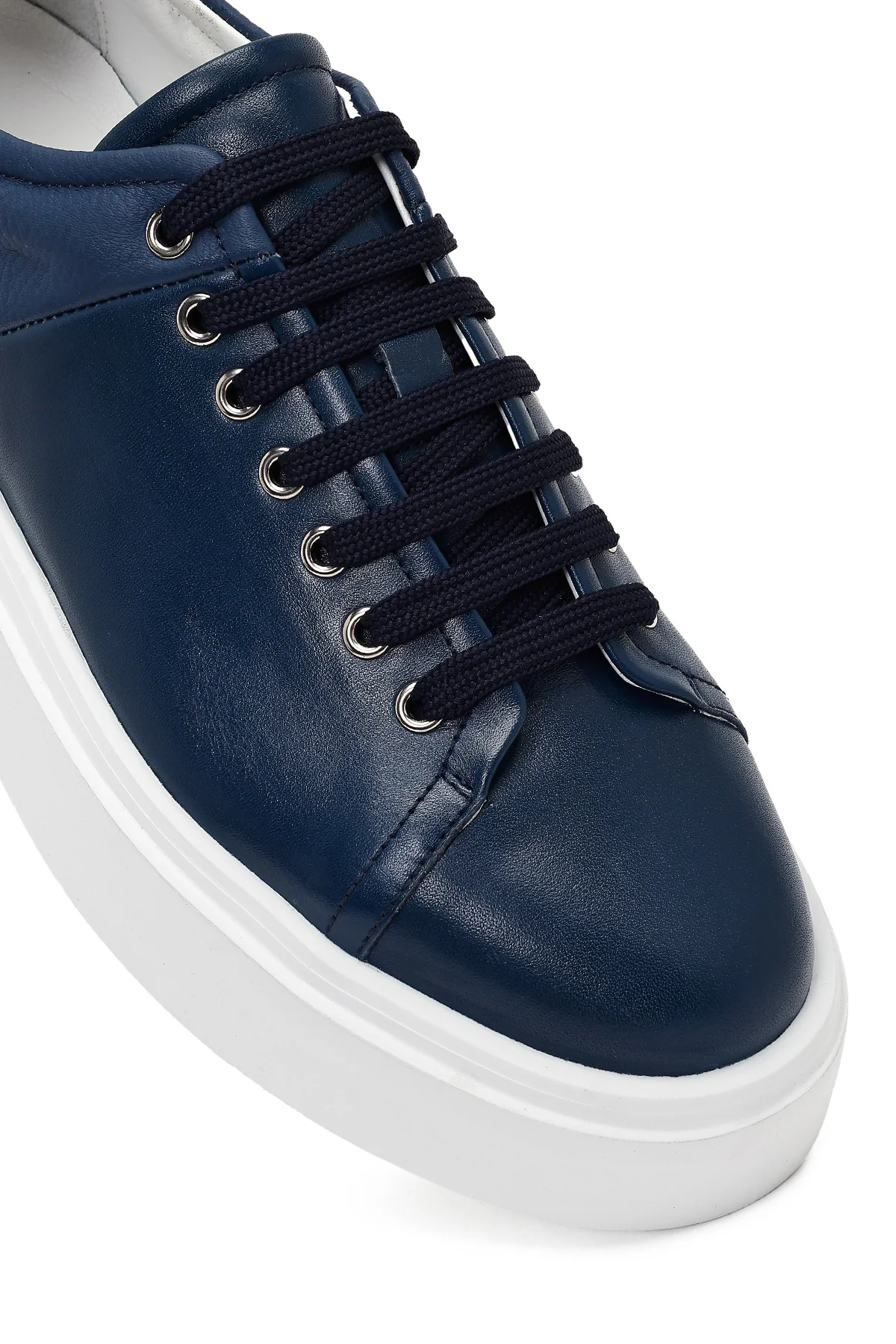 Erkek Lacivert Bağcıklı Kalın Tabanlı Deri Sneaker - Image 9