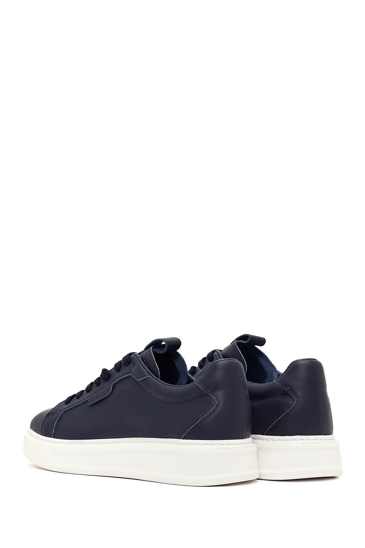 Erkek Lacivert Bağcıklı Kalın Tabanlı Deri Sneaker - Image 6