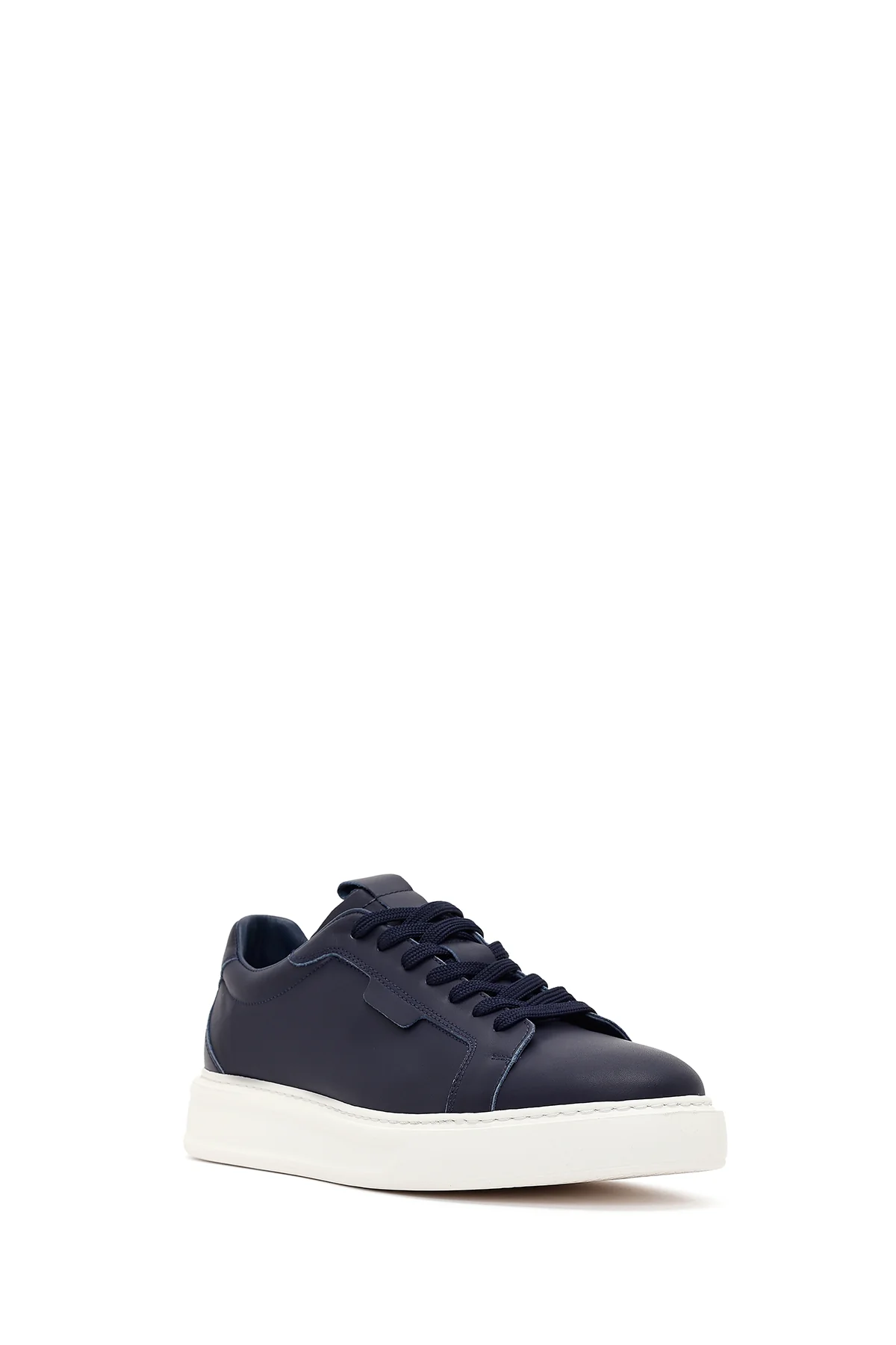 Erkek Lacivert Bağcıklı Kalın Tabanlı Deri Sneaker - Image 7