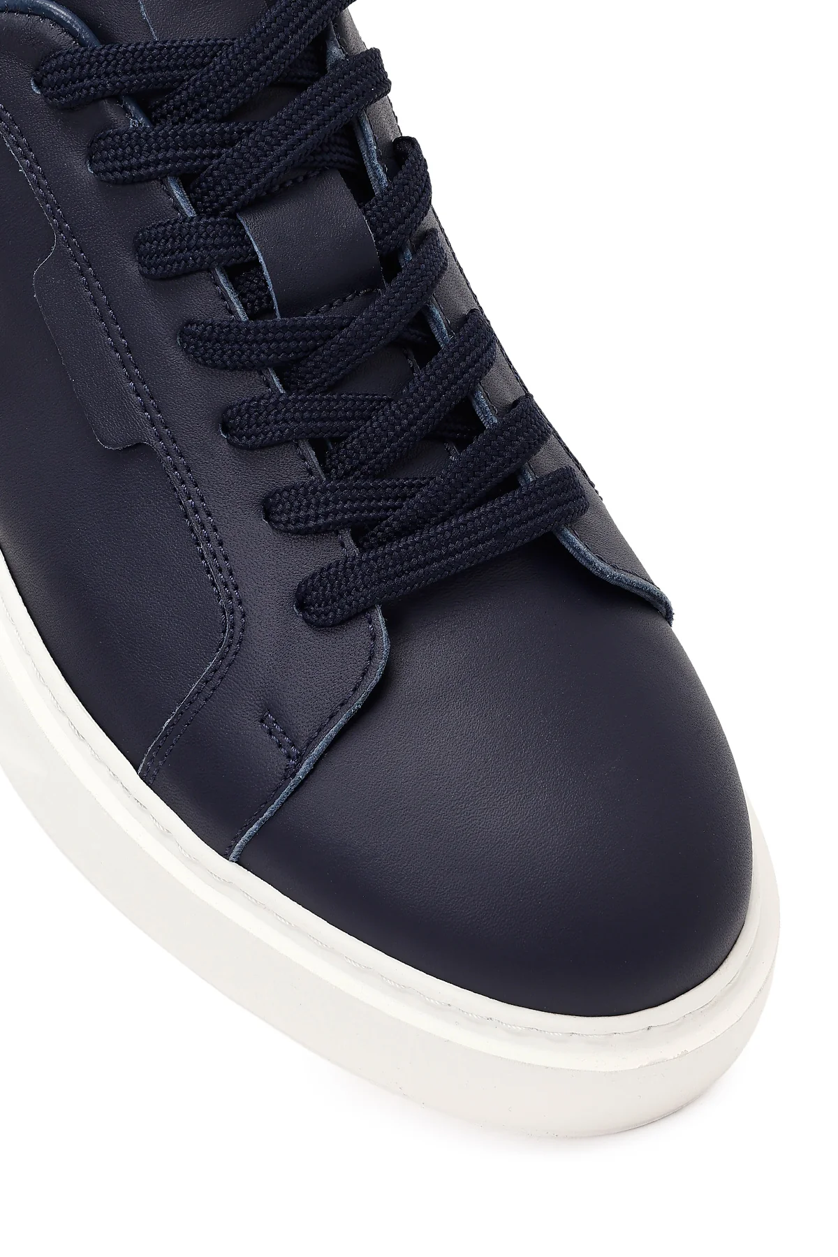 Erkek Lacivert Bağcıklı Kalın Tabanlı Deri Sneaker - Image 9
