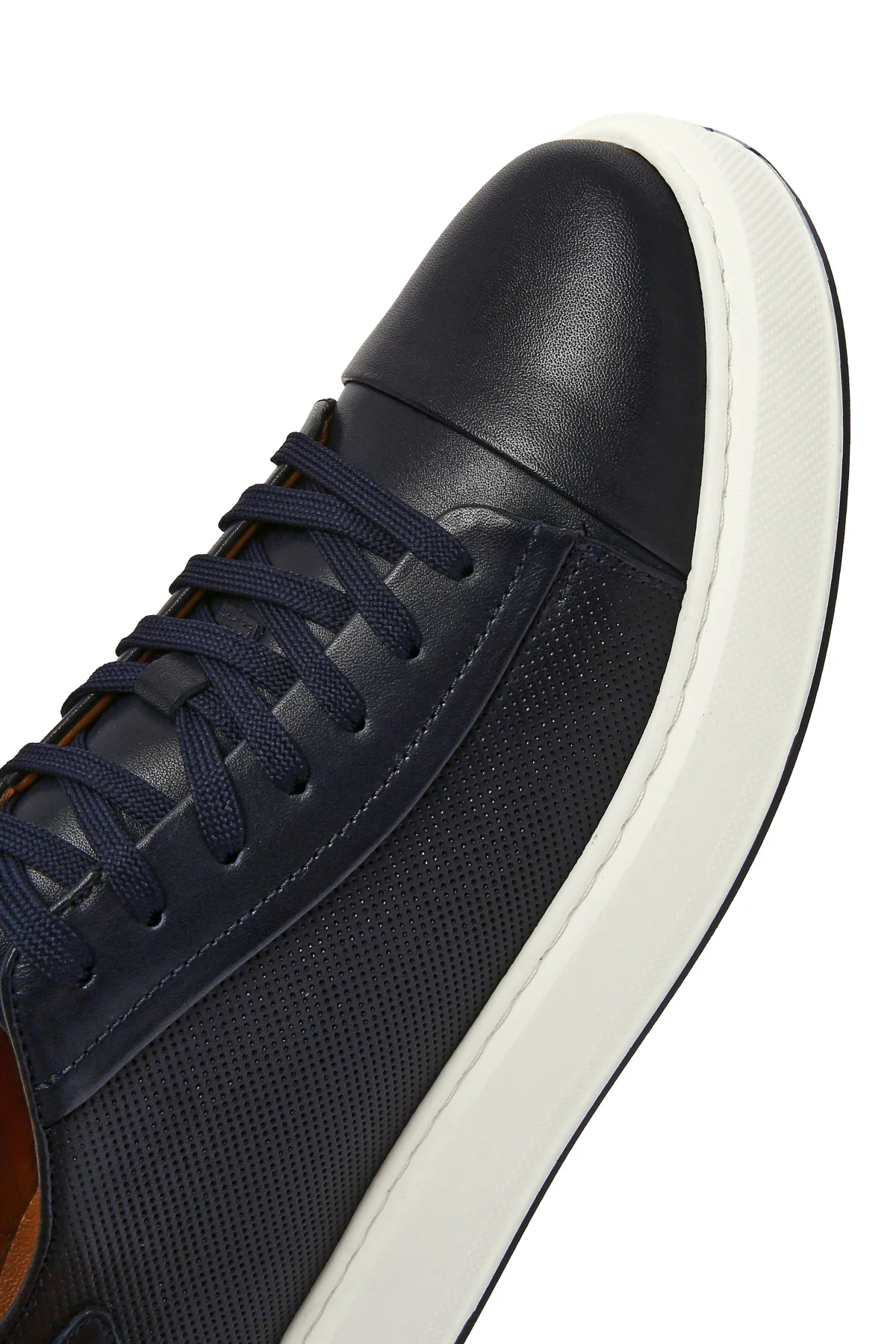 Erkek Lacivert Bağcıklı Kalın Tabanlı Deri Sneaker - Image 10