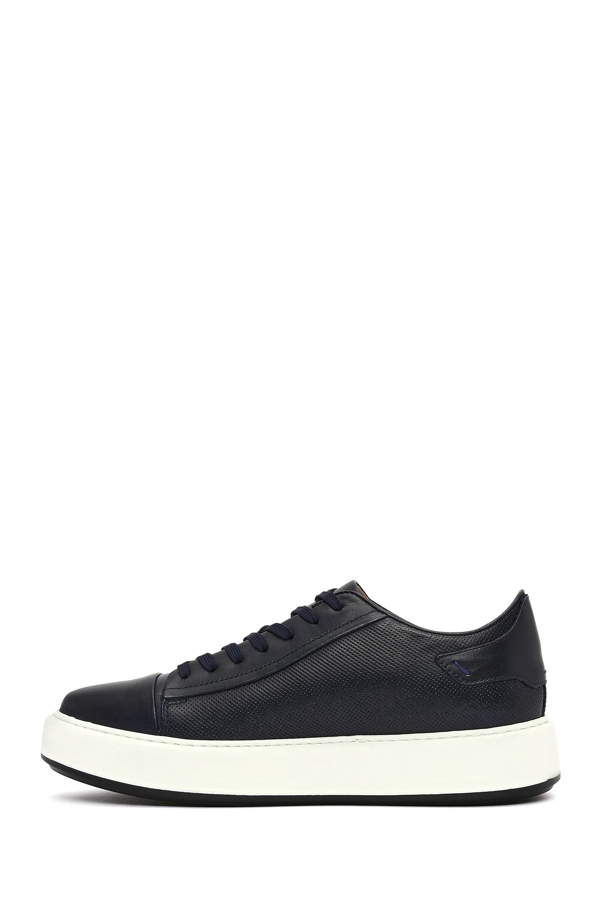 Erkek Lacivert Bağcıklı Kalın Tabanlı Deri Sneaker - Image 3