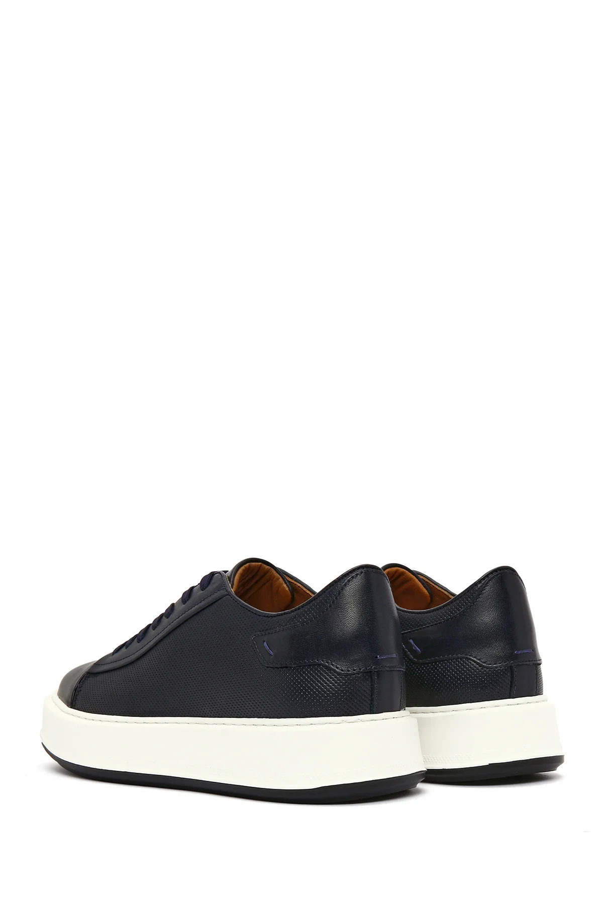 Erkek Lacivert Bağcıklı Kalın Tabanlı Deri Sneaker - Image 6