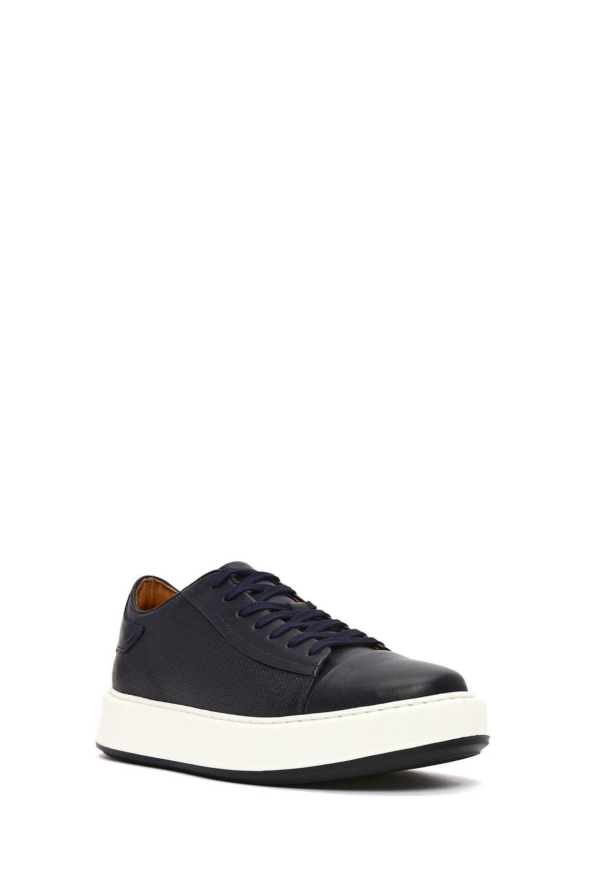 Erkek Lacivert Bağcıklı Kalın Tabanlı Deri Sneaker - Image 7