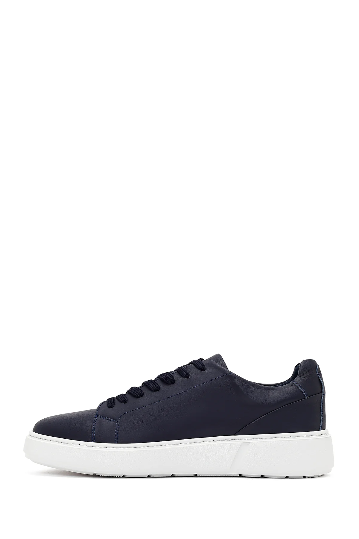 Erkek Lacivert Bağcıklı Kalın Tabanlı Deri Sneaker - Image 3