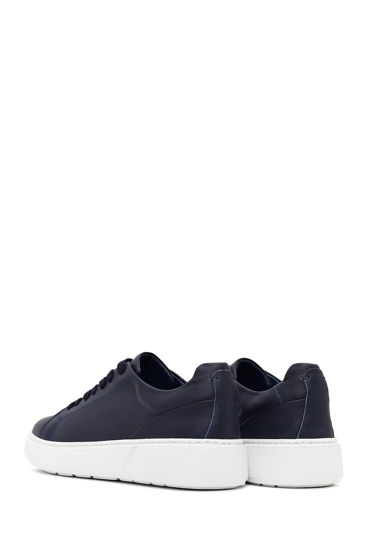 Erkek Lacivert Bağcıklı Kalın Tabanlı Deri Sneaker - Image 6