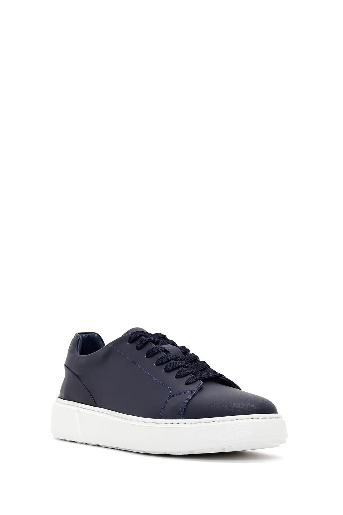 Erkek Lacivert Bağcıklı Kalın Tabanlı Deri Sneaker - Image 7