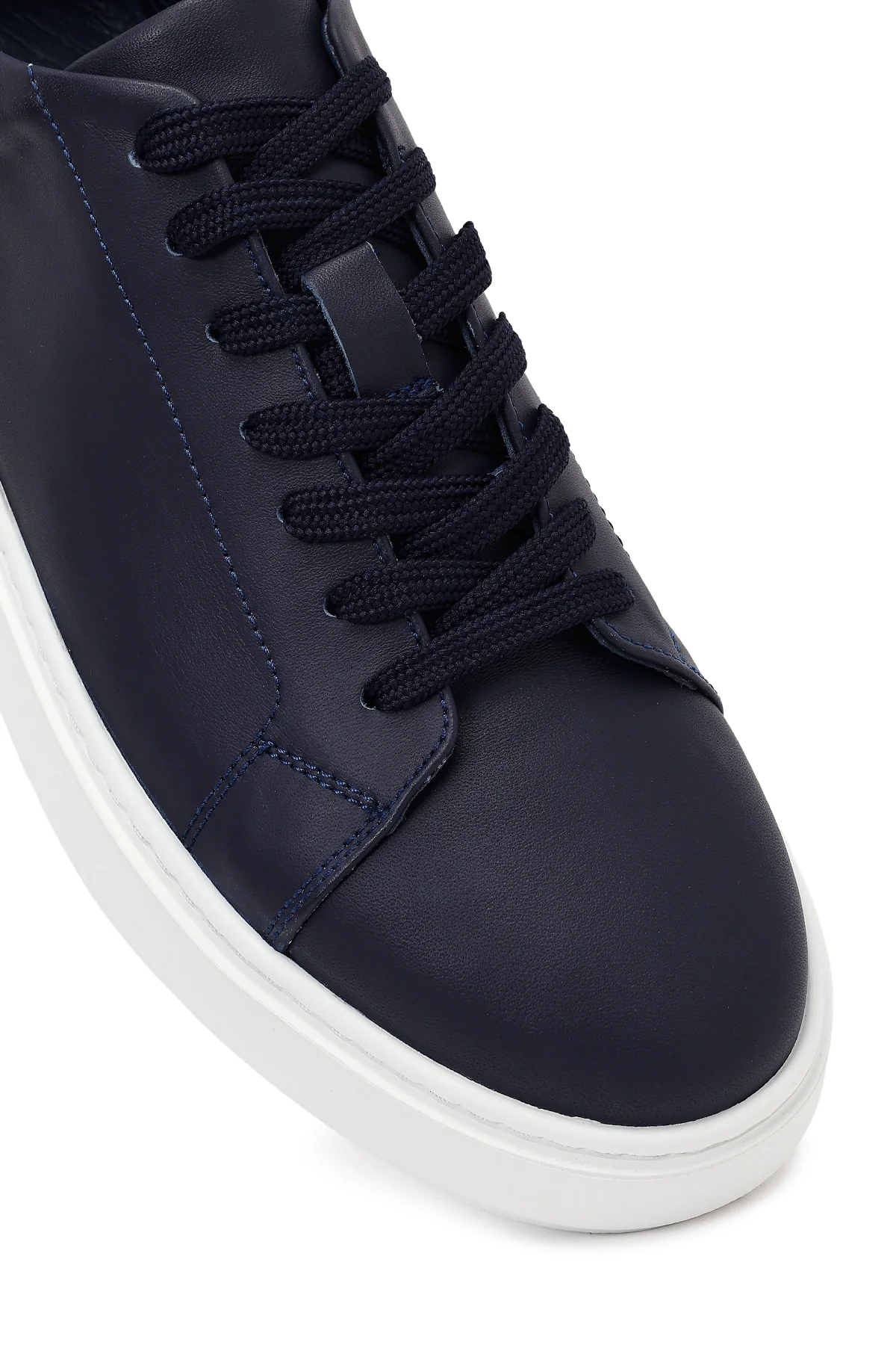 Erkek Lacivert Bağcıklı Kalın Tabanlı Deri Sneaker - Image 9