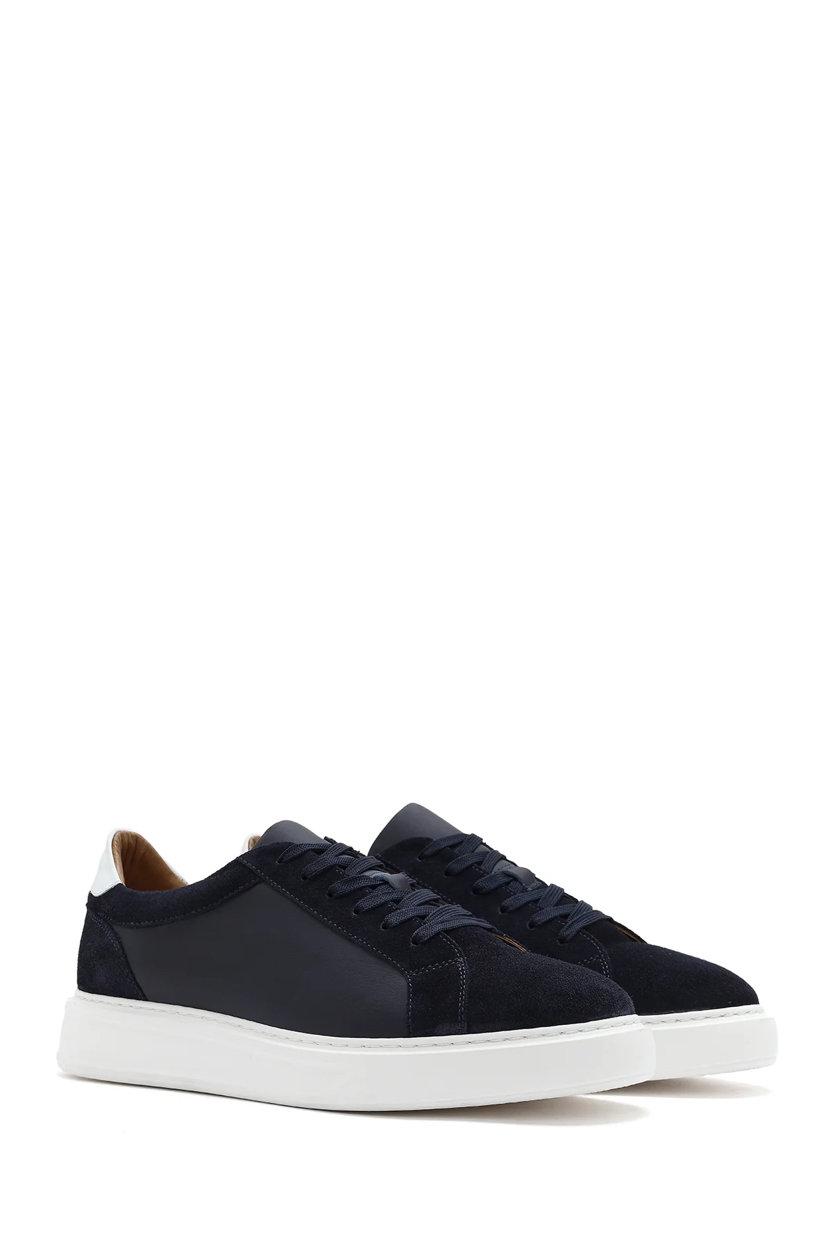 Erkek Lacivert Bağcıklı Kalın Tabanlı Deri Sneaker - Image 2