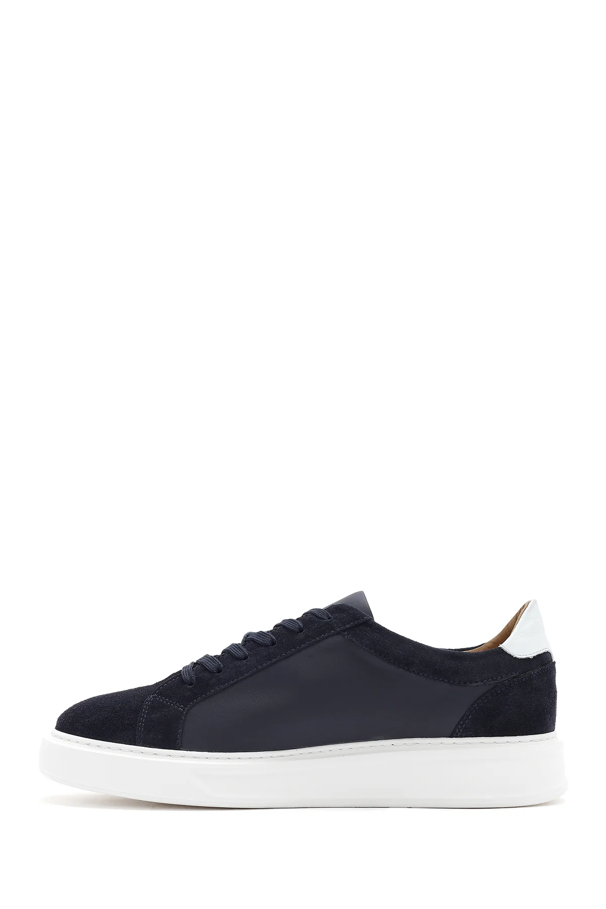 Erkek Lacivert Bağcıklı Kalın Tabanlı Deri Sneaker - Image 3