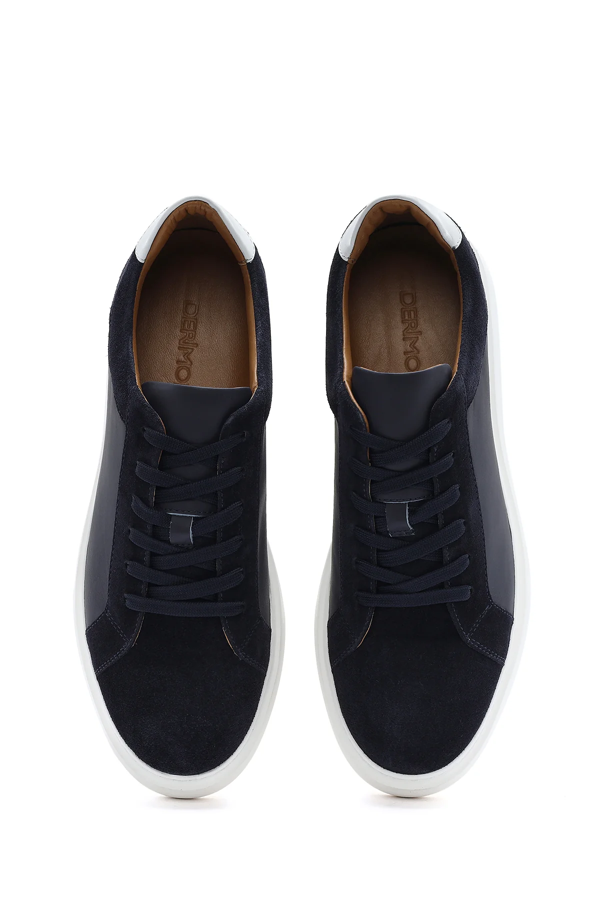 Erkek Lacivert Bağcıklı Kalın Tabanlı Deri Sneaker - Image 4