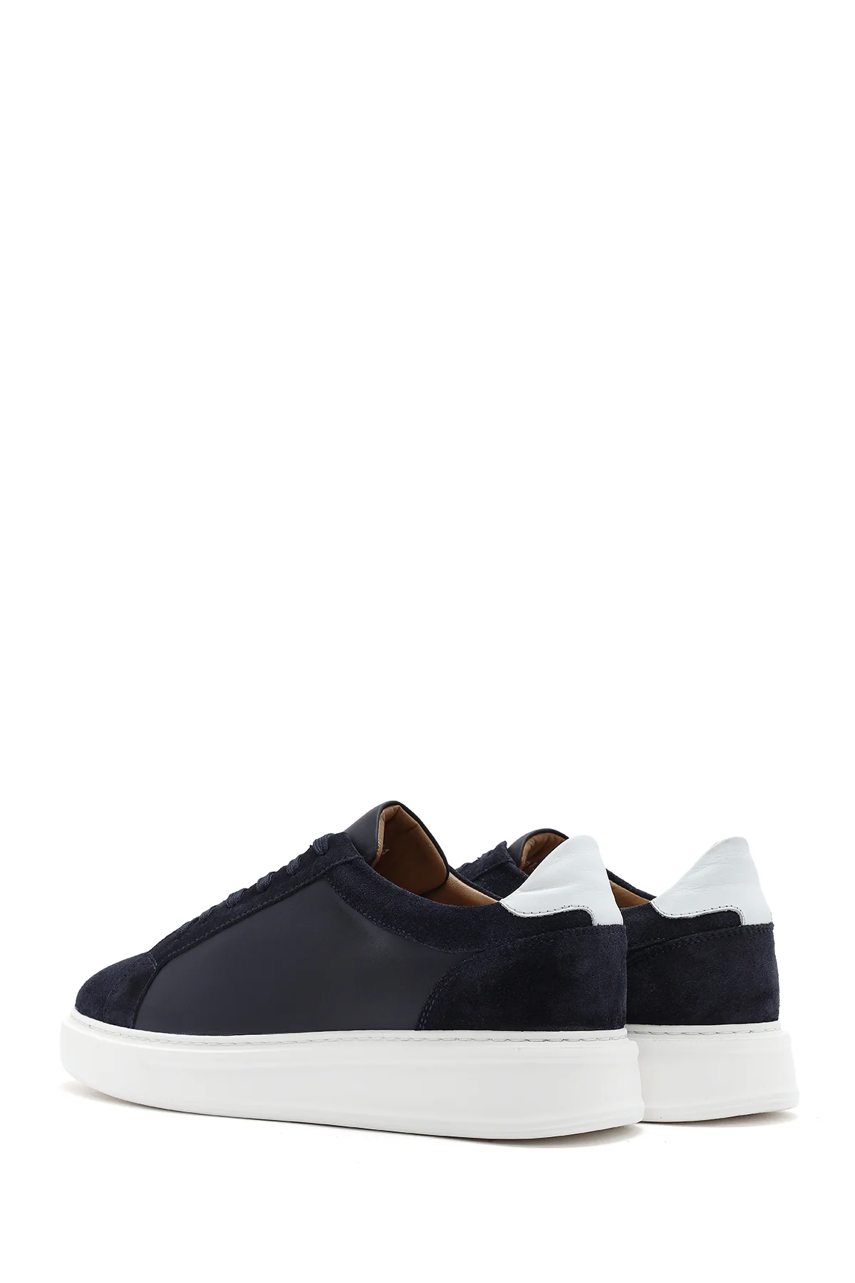 Erkek Lacivert Bağcıklı Kalın Tabanlı Deri Sneaker - Image 6
