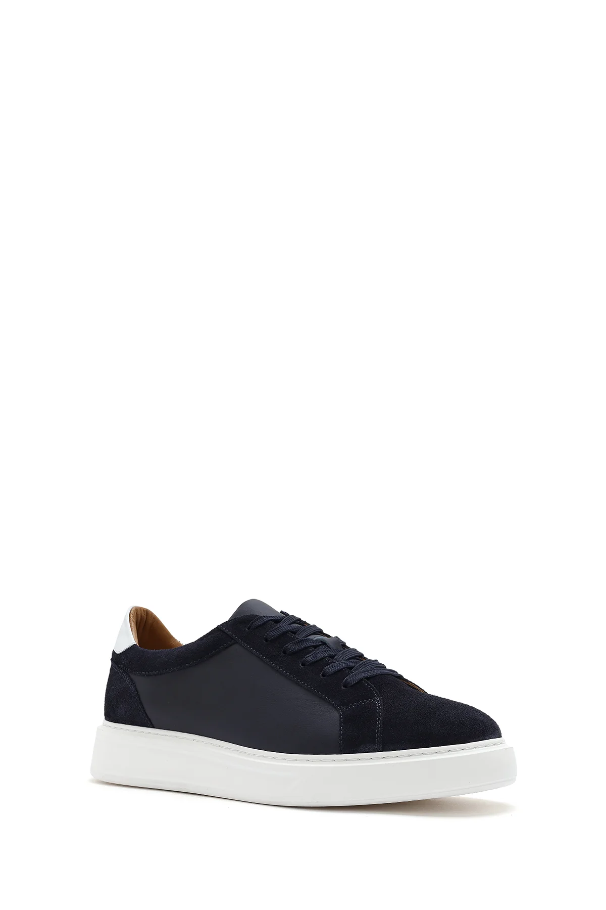 Erkek Lacivert Bağcıklı Kalın Tabanlı Deri Sneaker - Image 7
