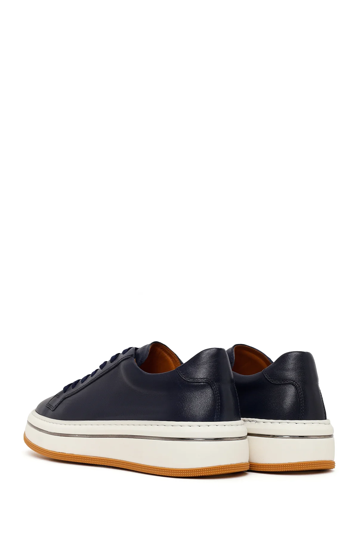 Erkek Lacivert Bağcıklı Kalın Tabanlı Deri Sneaker - Image 6