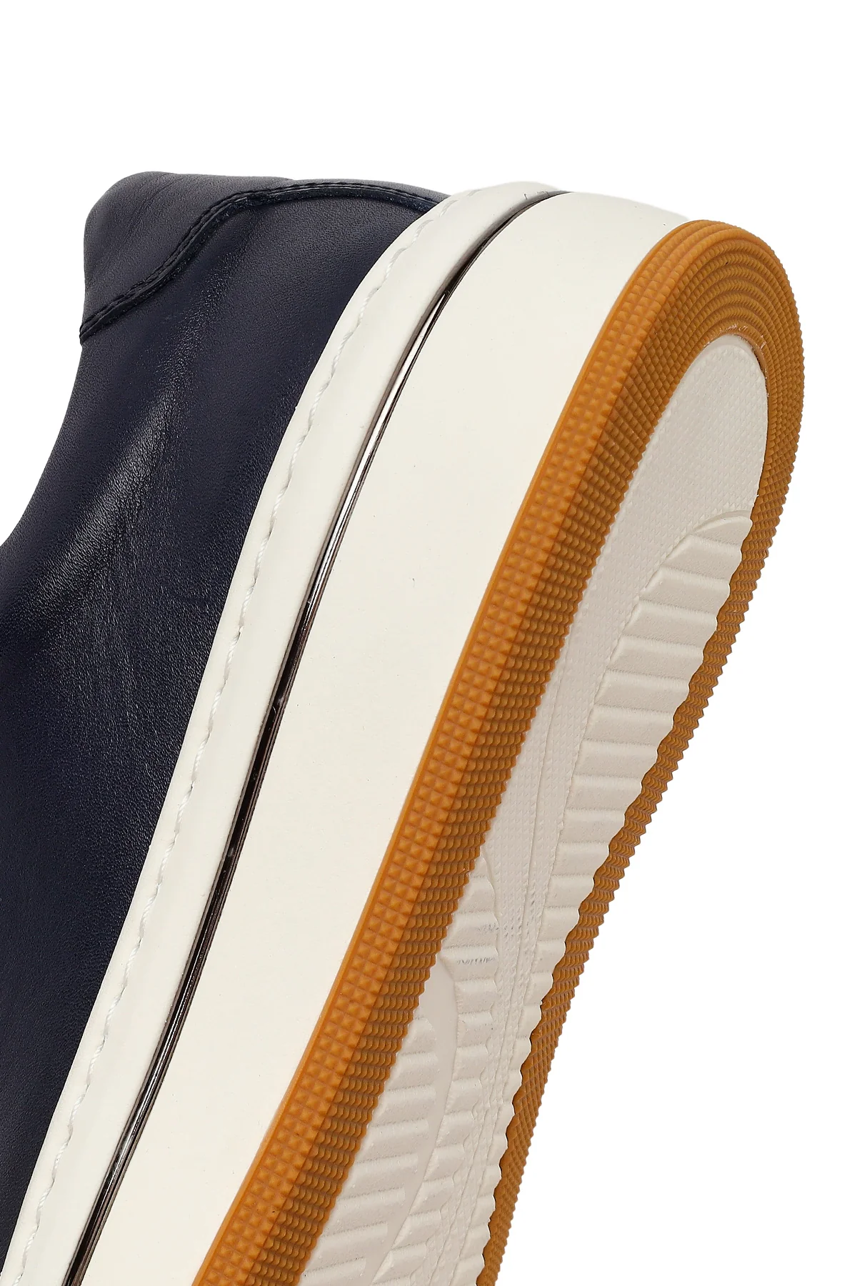 Erkek Lacivert Bağcıklı Kalın Tabanlı Deri Sneaker - Image 8