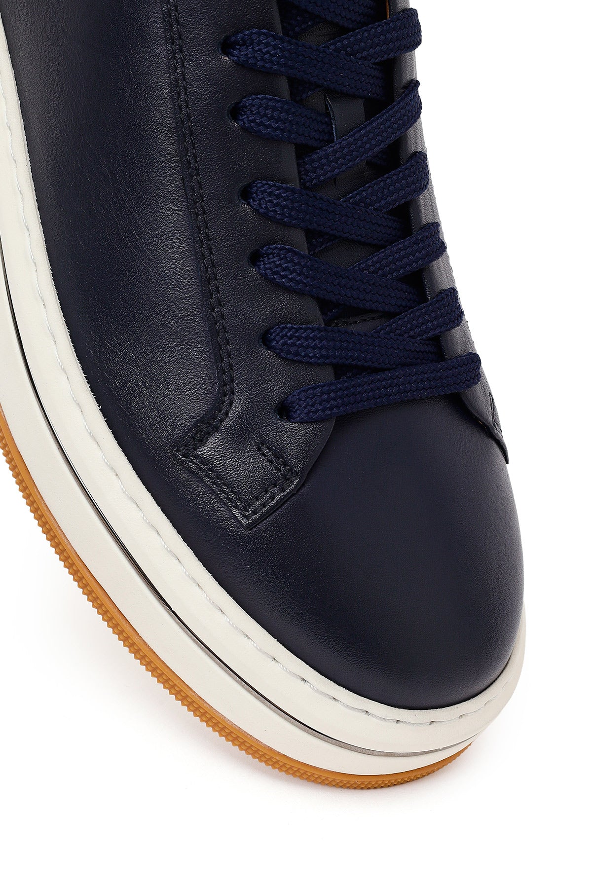 Erkek Lacivert Bağcıklı Kalın Tabanlı Deri Sneaker - Image 9