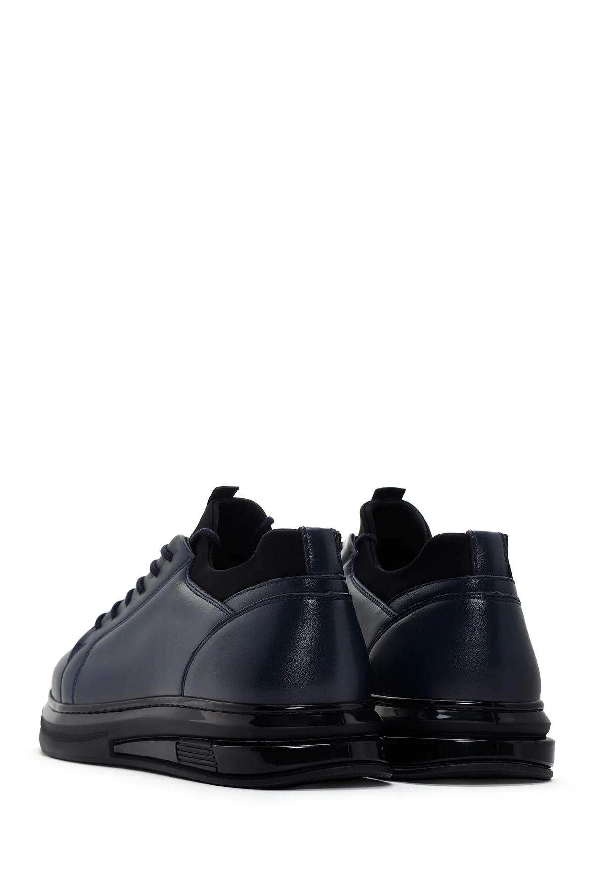 Erkek Lacivert Bağcıklı Kalın Tabanlı Deri Sneaker - Image 6