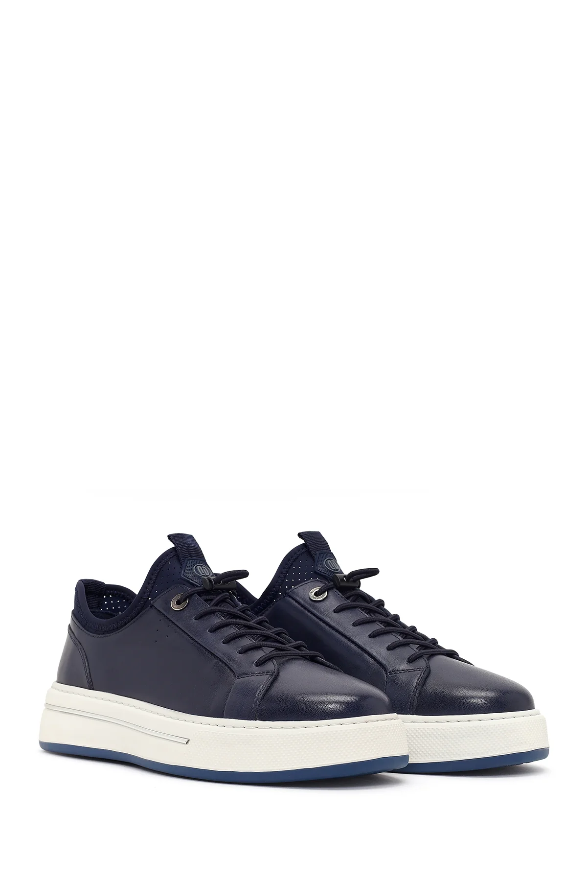 Erkek Lacivert Bağcıklı Kalın Tabanlı Deri Sneaker - Image 2