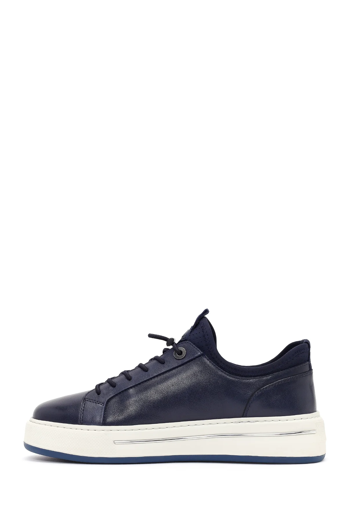 Erkek Lacivert Bağcıklı Kalın Tabanlı Deri Sneaker - Image 3