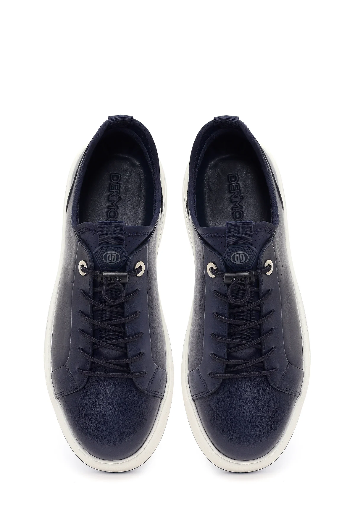 Erkek Lacivert Bağcıklı Kalın Tabanlı Deri Sneaker - Image 4