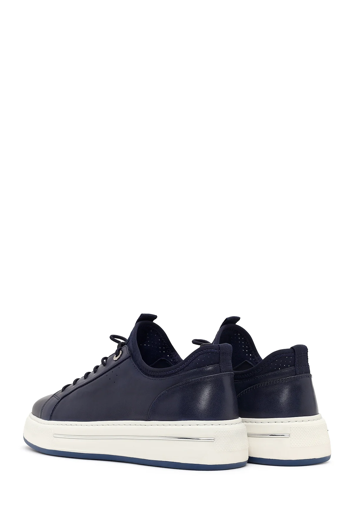 Erkek Lacivert Bağcıklı Kalın Tabanlı Deri Sneaker - Image 6
