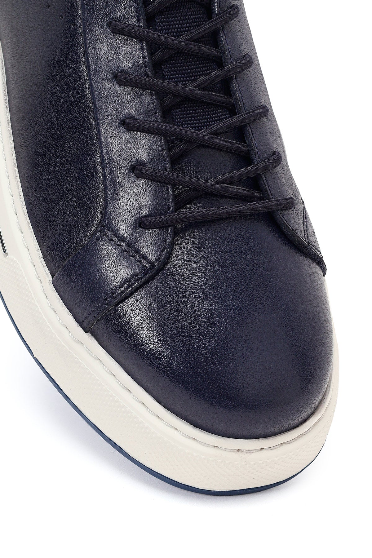 Erkek Lacivert Bağcıklı Kalın Tabanlı Deri Sneaker - Image 9