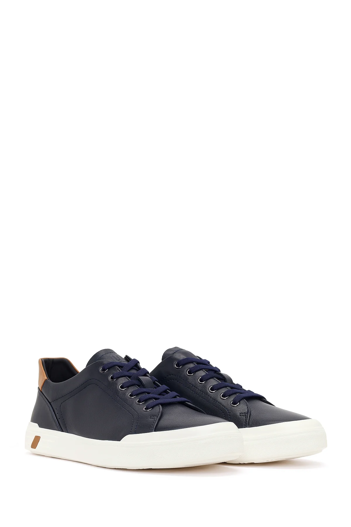 Erkek Lacivert Bağcıklı Kalın Tabanlı Deri Sneaker - Image 2
