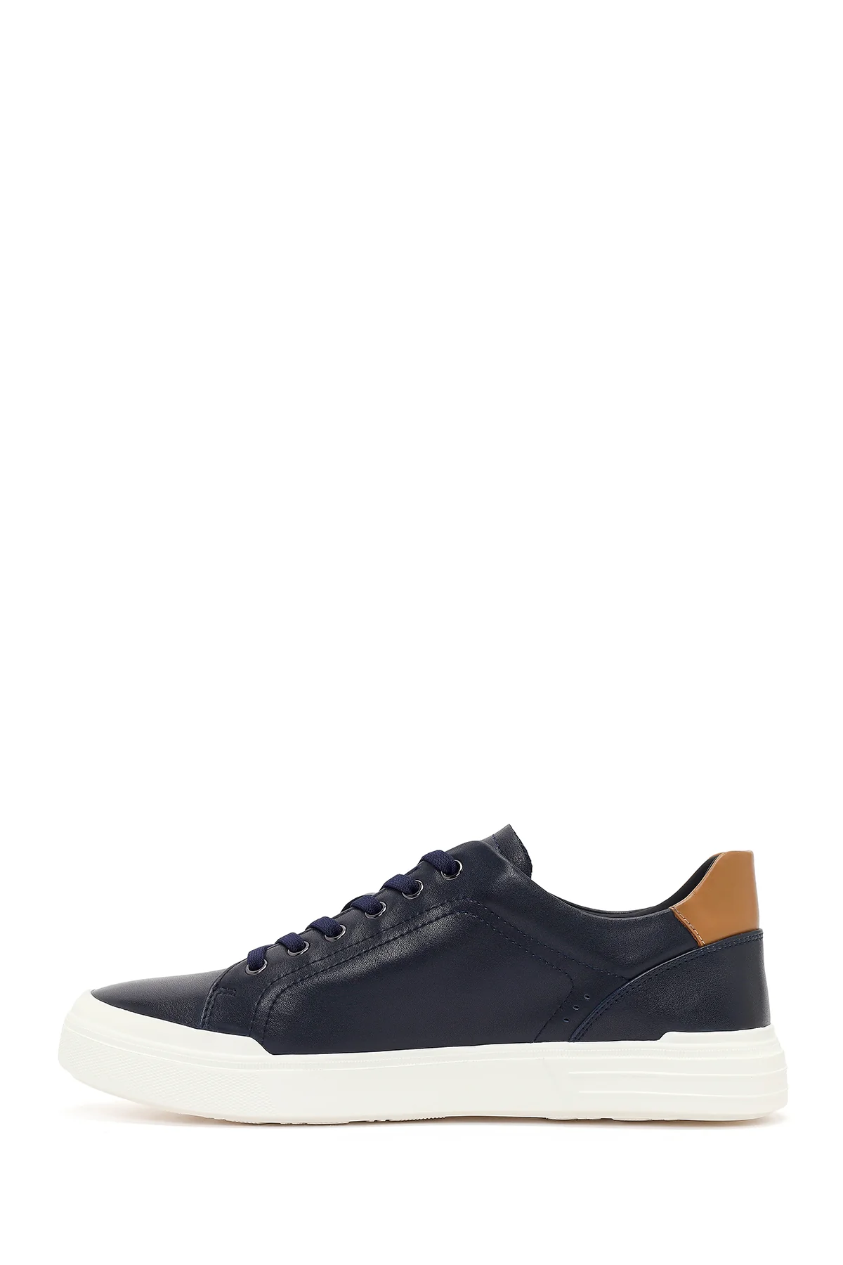 Erkek Lacivert Bağcıklı Kalın Tabanlı Deri Sneaker - Image 3