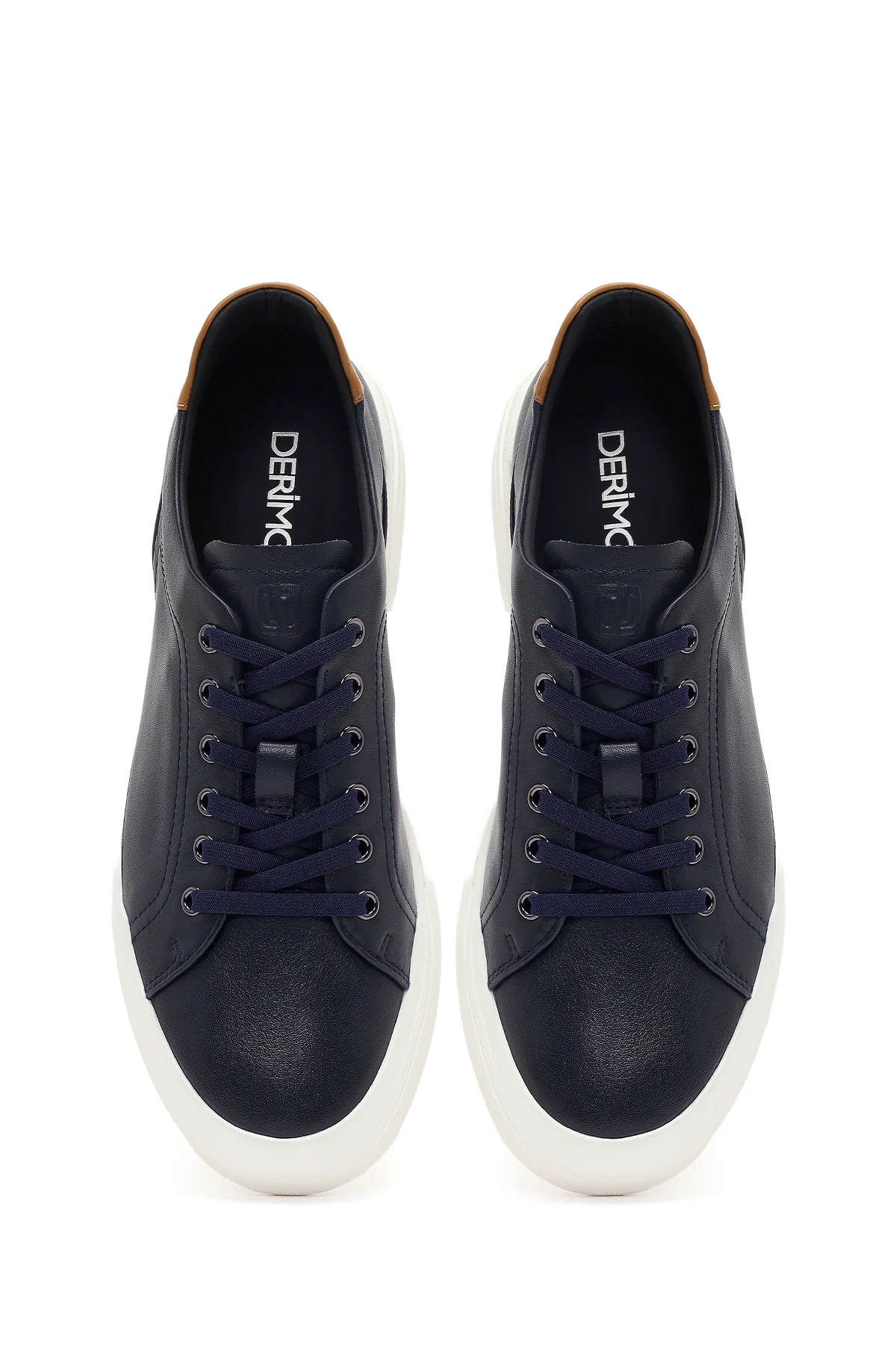 Erkek Lacivert Bağcıklı Kalın Tabanlı Deri Sneaker - Image 4