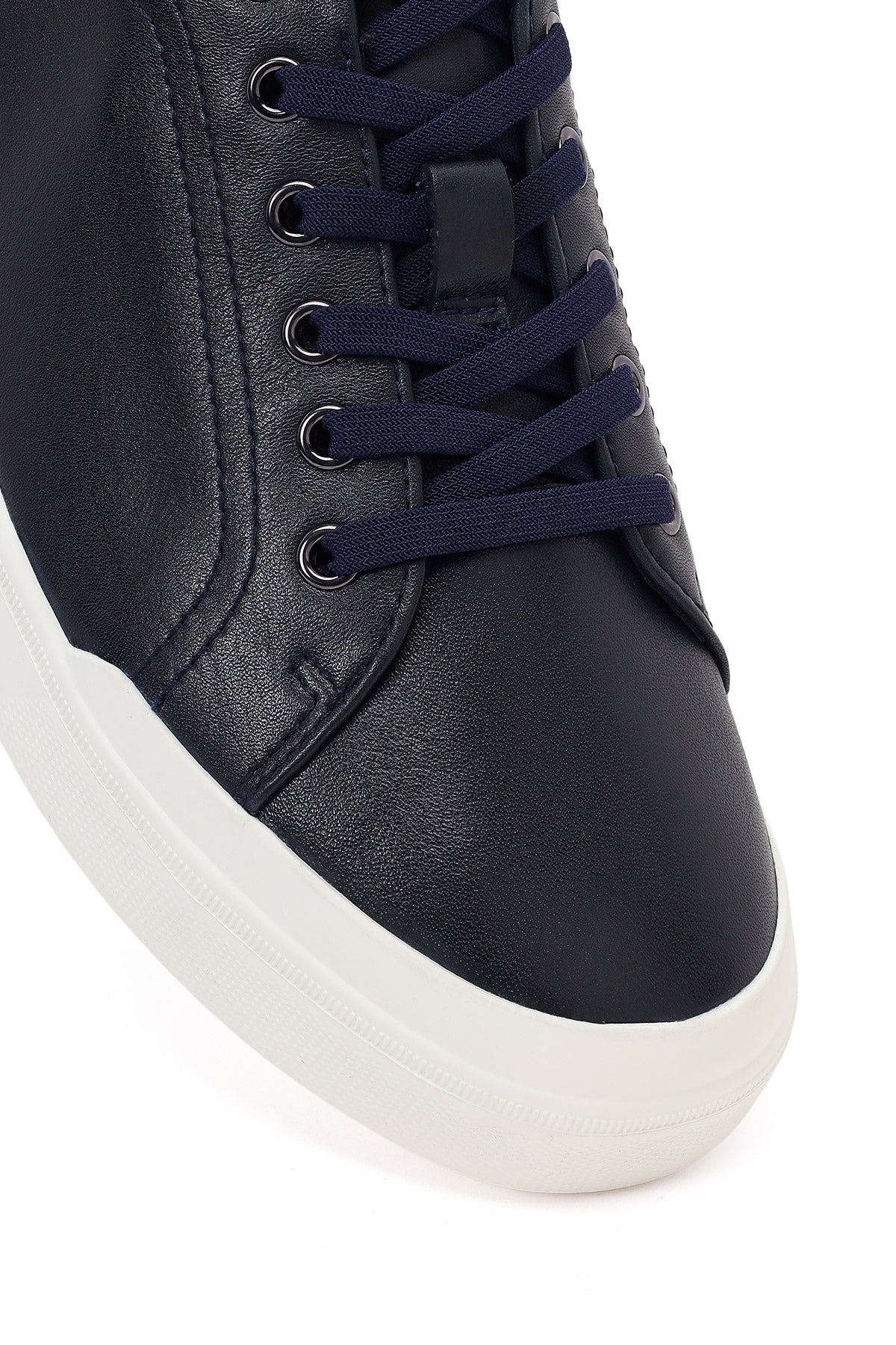 Erkek Lacivert Bağcıklı Kalın Tabanlı Deri Sneaker - Image 9