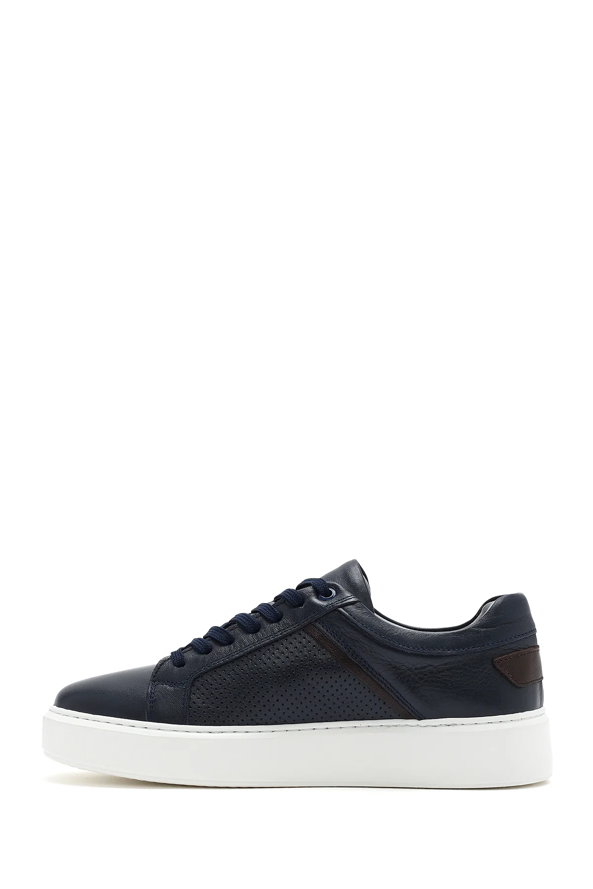 Erkek Lacivert Bağcıklı Kalın Tabanlı Deri Sneaker - Image 3