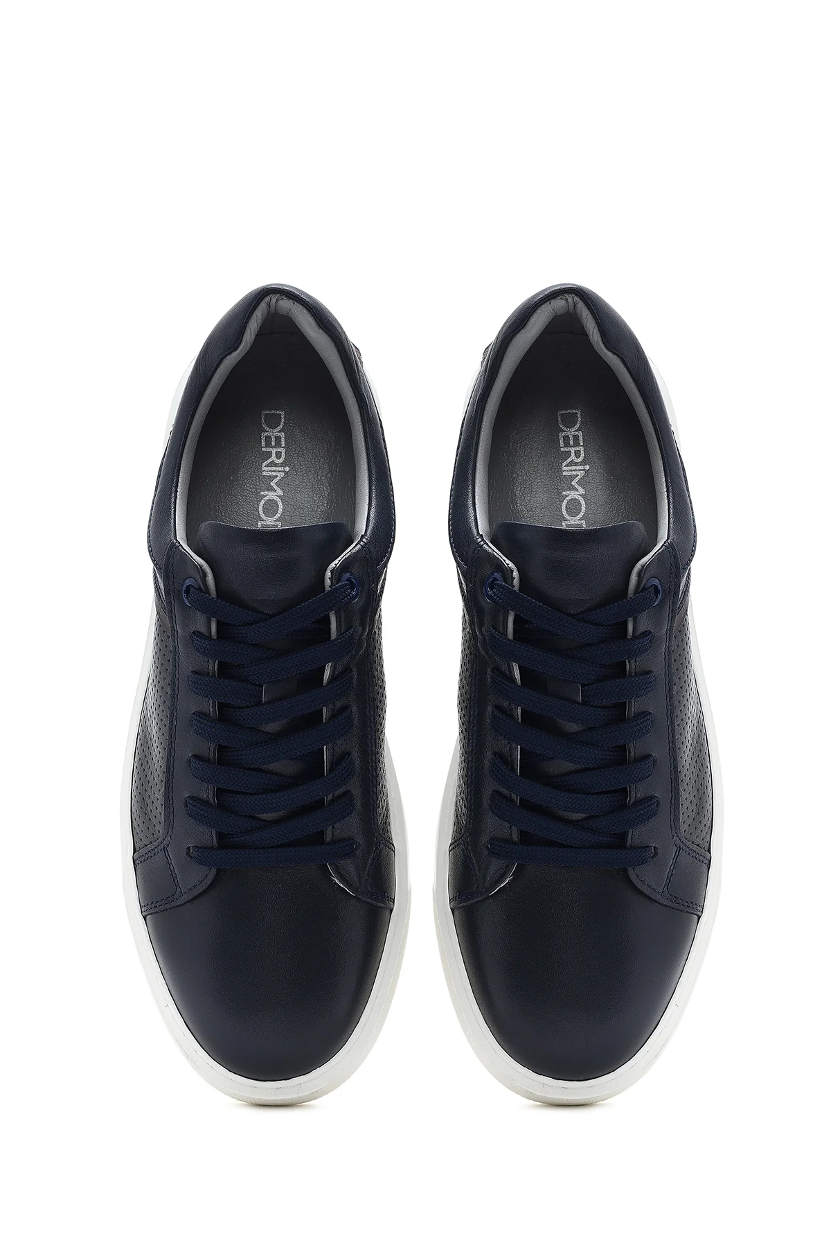 Erkek Lacivert Bağcıklı Kalın Tabanlı Deri Sneaker - Image 4