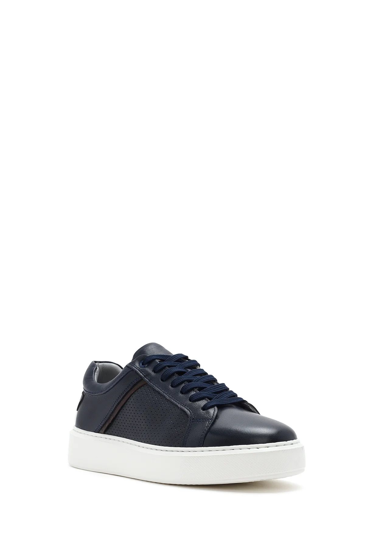 Erkek Lacivert Bağcıklı Kalın Tabanlı Deri Sneaker - Image 7