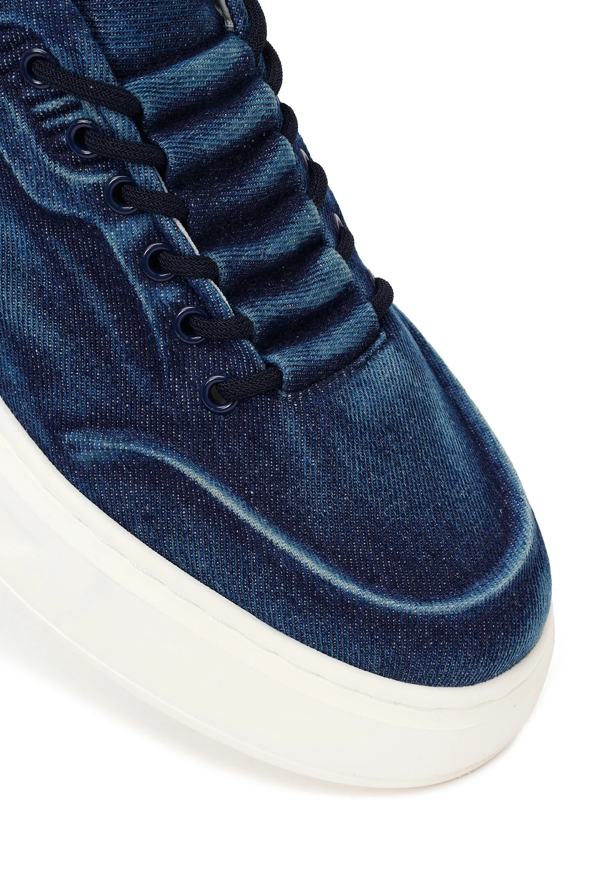 Erkek Lacivert Bağcıklı Kalın Tabanlı Kumaş Sneaker - Image 10