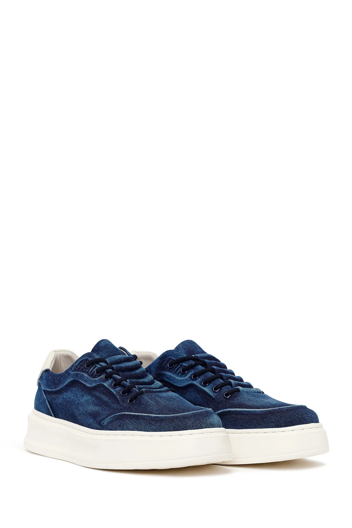 Erkek Lacivert Bağcıklı Kalın Tabanlı Kumaş Sneaker - Image 3