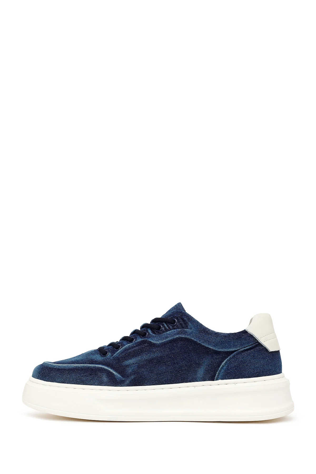 Erkek Lacivert Bağcıklı Kalın Tabanlı Kumaş Sneaker - Image 4
