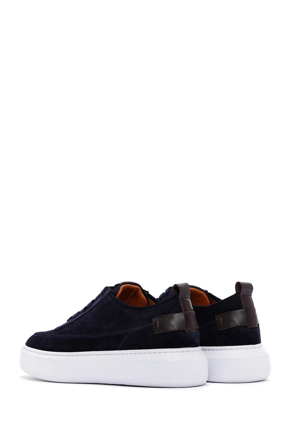 Erkek Lacivert Bağcıklı Kalın Tabanlı Süet Deri Sneaker - Image 5